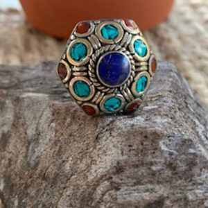 Bohemian Aztec Adjustable Ring Hexagon