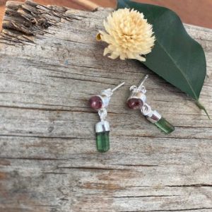 Tourmaline Pink & Green Stud Dangles
