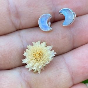 crescent moonstone studs
