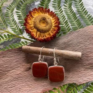 Red Moss Agate hammered earrings