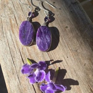 charoite and amethyst oval earrings
