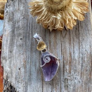 Spiral Cacoxenite and raw Citrine