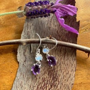 Raw Amethyst & Moonstone drops